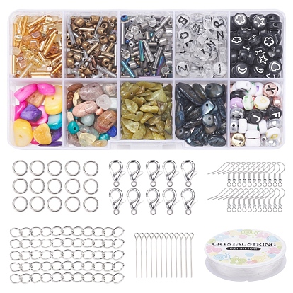 Natural Mixed Stone Chip Beads DIY Jewelry Set Making Kit, Including Acrylic & Glass Seed Beads, Natural Jade & Mixed Stone & Shell Chip Beads, Iron Findings, Zinc Alloy Clasp, Elastic Thread