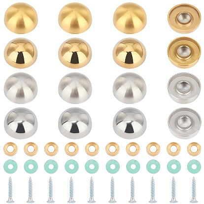16 Sets 4 Colors Stainless Steel Half Round Rivets, with Iron Screw, Plastic and Brass Ring