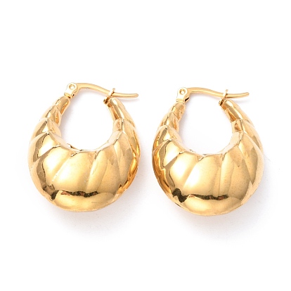 Ion Plating(IP) 304 Stainless Steel Hoop Earrings, Hypoallergenic Earrings, Textured, Teardrop