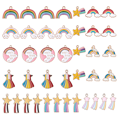 Alloy Enamel Big Pendants, Rainbow & Heart & Cloud & Star, Light Gold
