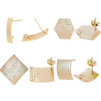 16шт 4 латунные серьги-гвоздики в стиле фурнитуры, с вертикальными петлями и ушными гайками 20шт., прямоугольник и ромб и шестиугольник