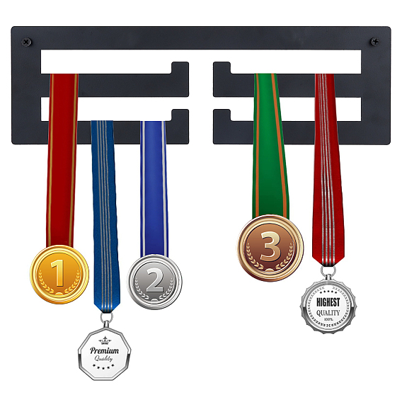 Iron Medal Holders, 2 Line, Home Decorations, with Plastic Gaskets, Screws and Anchor Plug