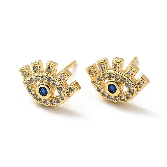 Sapphire Rhinestone Evil Eye Stud Earrings, Rack Plating Brass Jewelry for Women, Cadmium Free & Lead Free