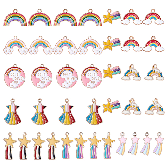 Alloy Enamel Big Pendants, Rainbow & Heart & Cloud & Star, Light Gold