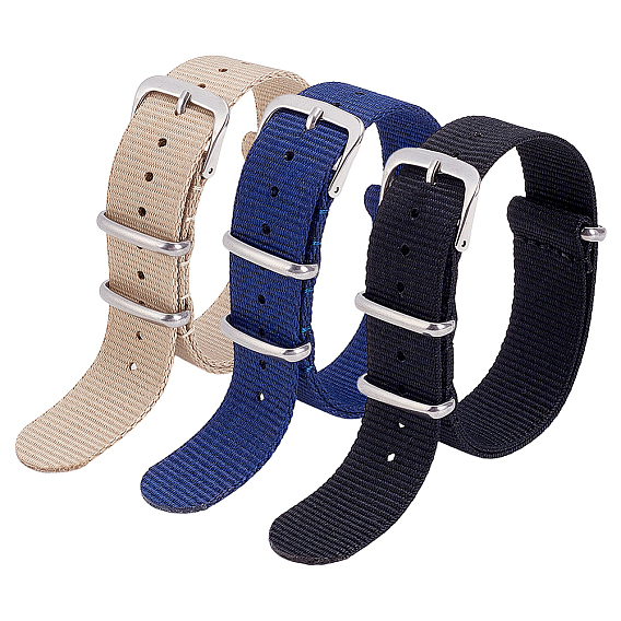3 Stück 3 Farben Nylon-Uhrenarmbänder, mit Edelstahlschnalle