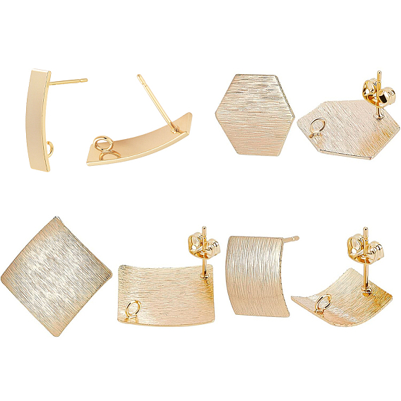 16шт 4 латунные серьги-гвоздики в стиле фурнитуры, с вертикальными петлями и ушными гайками 20шт., прямоугольник и ромб и шестиугольник