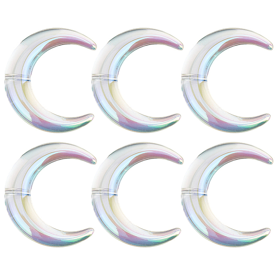 10Pcs Transparent UV Plating Acrylic Beads, Iridescent, Moon