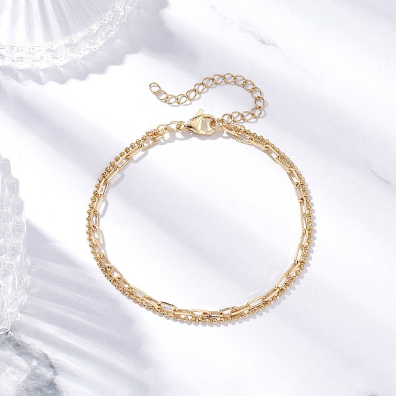 304 многослойные браслеты из нержавеющей стали, браслеты с цепочками из шариков и скрепок для женщин, с латунным