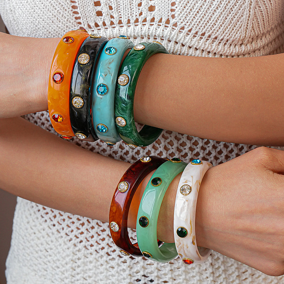 Модные браслеты из акрила и страз для женщин, кольцо