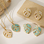 304 Stainless Steel Enamel Hollow Leaf Pendant Necklaces for Women, Golden