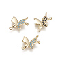 Brass Micro Pave Cubic Zirconia Chandelier Component Links, 3 Loop Connectors, Butterfly