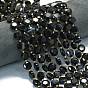 Натуральный черный агат бисер нитей, окрашенная и подогревом, граненый шестиугольный разрез, плоско-круглые, с бисером