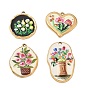 304 Stainless Steel Enamel Pendants, Flower Pattern Charms, Golden