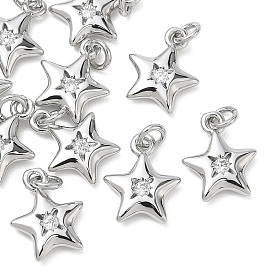 SHEGRACE Brass Clear Cubic Zirconia Pendants, Star Charms, Cadmium Free & Lead Free & Nickel Free