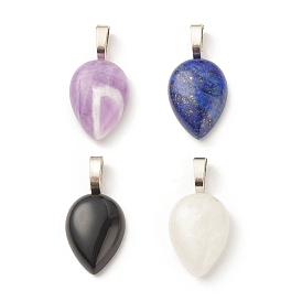Natural Mixed Gemstone Pendants, with Platinum Tone Alloy Findings, Teardrop