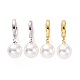 Plastic Pearl Dangle Hoop Earrings, Brass Jewelry for Women, Cadmium Free & Lead Free