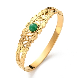 Bracelet à charnière creux en jade naturel teint, placage ionique (ip) 304 bijoux en acier inoxydable