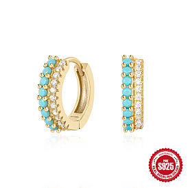 Minimalist Style S925 Silver Double-row Mixed-color Inlaid Diamond Turquoise Earrings