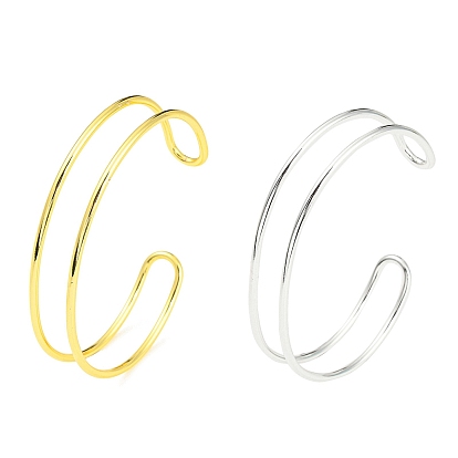 Rack Plating Brass Double Lines Cuff Bangles for Women, Cadmium Free & Lead Free