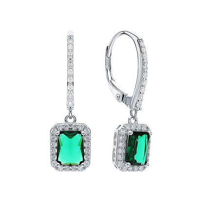 Boucles d'oreilles pendantes rectangulaires en argent sterling et verre pour femmes