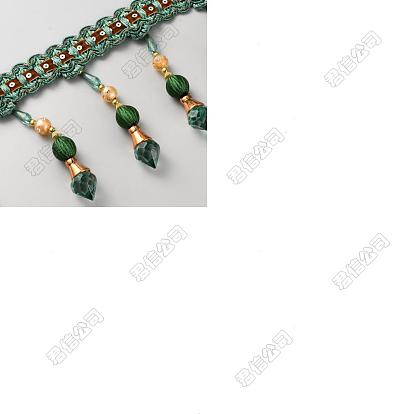 4 Cinta de encaje con flecos de poliéster m, Adorno de borlas de cuentas de vidrio, para cortina decoración del hogar