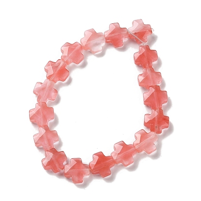 Cherry Quartz Glass Beads Strands, Faceted, Cross
