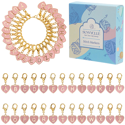 26шт. сердце с буквой a~z сплав эмалированный брелок фиксирующий стежка маркер, Сплав с застежками когтя омара