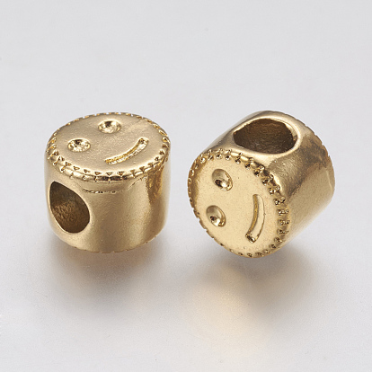 Ion Plating(IP) 304 Stainless Steel European Beads, Large Hole Beads, Flat Round with Face