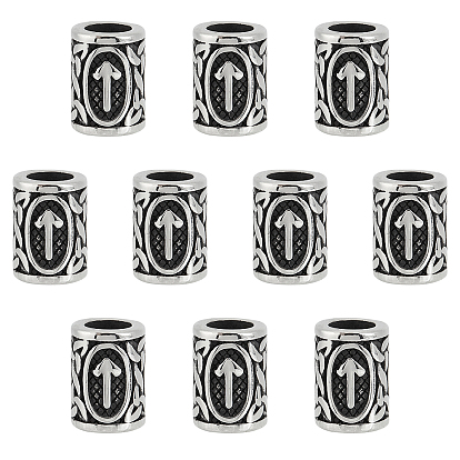 316 Stainless Steel European Beads, Large Hole Beads, Column with Runes/Futhark/Futhor