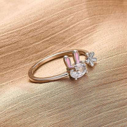 Открытые манжеты из латуни с микропаве и цирконием для женщин, с эмалью, кролик