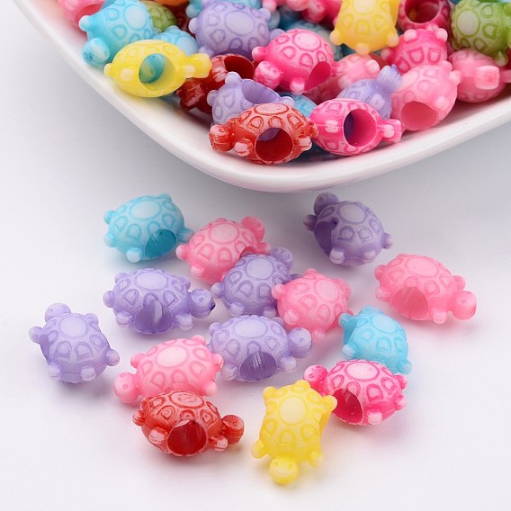 Большое отверстие непрозрачным стиль ремесло акриловые черепаха европейские шарики, 14x9x8 мм, отверстие : 5 мм