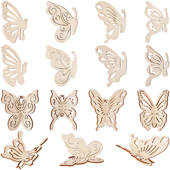 Неокрашенные деревянные украшения в виде бабочек для рукоделия.