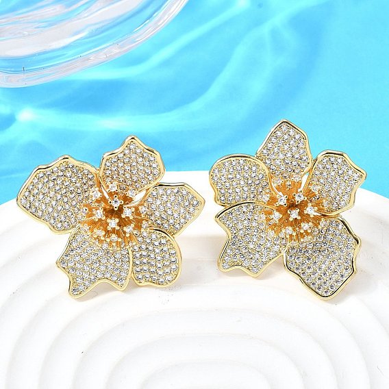 Серьги-гвоздики в форме цветка из латуни с прозрачным кубическим цирконием, без кадмия и без свинца, стойки покрытие