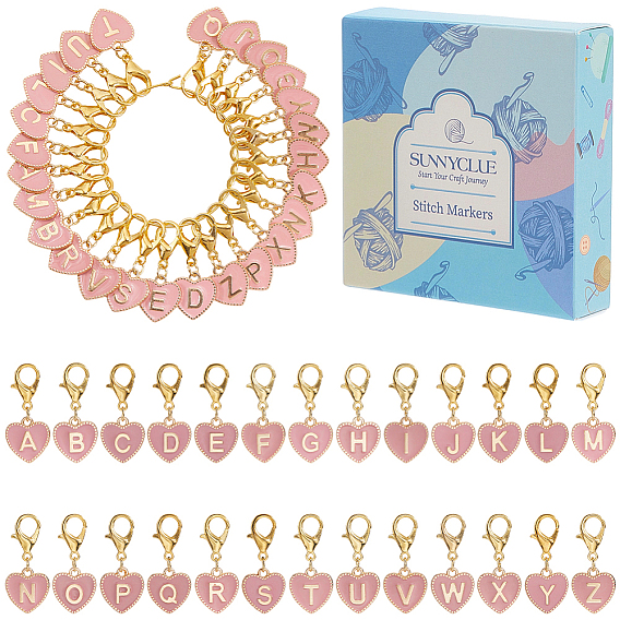 26шт. сердце с буквой a~z сплав эмалированный брелок фиксирующий стежка маркер, Сплав с застежками когтя омара