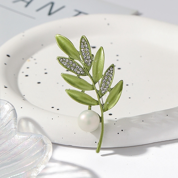 Булавки с эмалью в виде листа, с ABS имитации жемчуга, броши из цинкового сплава со стразами для одежды-рюкзака