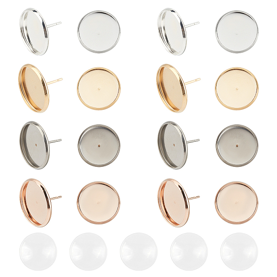 304 Stainless Steel Stud Earring Settings, Flat Round