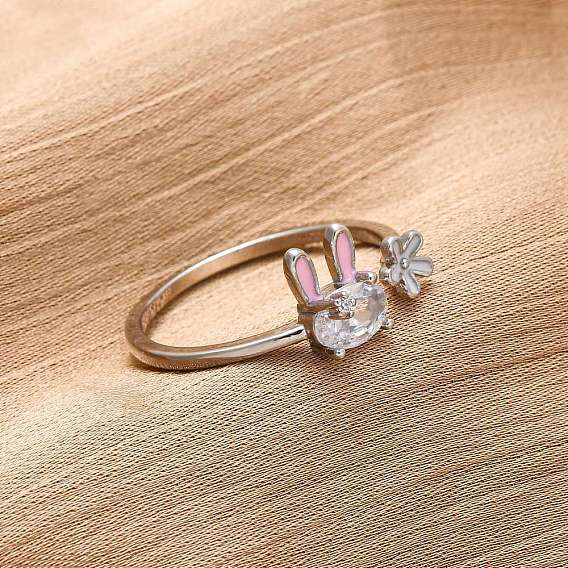 Открытые манжеты из латуни с микропаве и цирконием для женщин, с эмалью, кролик