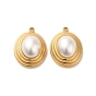 304 Stainless Steel Pendants, with ABS Plastic Pealr, Oval Charms