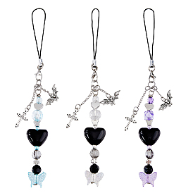 Подвески из акрила и сплава и латунные бусины для мобильных устройств, украшение мобильных аксессуаров из полиэстера, летучая мышь и крест и бабочка