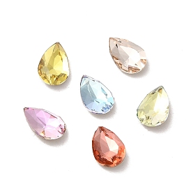 Glass Rhinestone Cabochons, Point Back & Back Plated, Faceted, Teardrop