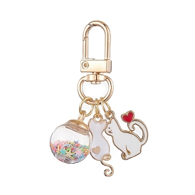 Cat Alloy Enamel Pendant Decorations, Alloy Swivel Clasps & Glass Ball Charms for Bag Ornaments