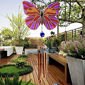 Butterfly Alloy & Iron Hanging Ornaments, Aluminum Tube Tassel Wind Chime for Home Outdoor Decoration