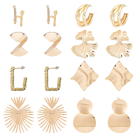 8 пары 8 стильные серьги-гвоздики из сплава в форме листьев гинкго, веера, спирали и трапеции для женщин