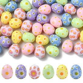 Печатные непрозрачные акриловые бусины, овал с ромашкой