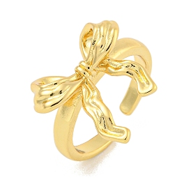 Rack Plating Bowknot Brass Finger Rings for Women, Cadmium Free & Lead Free, Long-Lasting Plated