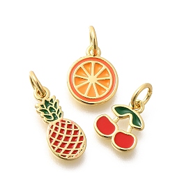 Real 18K Gold Plated Brass Enamel Charms, with Jump Ring, Long-Lasting Plated, Lead Free & Cadmium Free, Fruit Charms