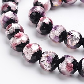 Handmade Silver Foil Glass Round Beads, 10mm, Hole: 1mm