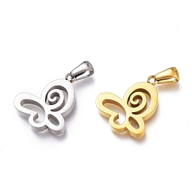 Ion Plating(IP) 304 Stainless Steel Pendants, Manual Polishing, Butterfly