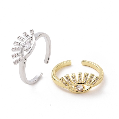 Clear Cubic Zirconia Eye Open Cuff Ring, Brass Jewelry for Women