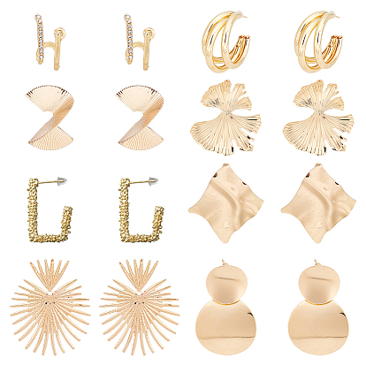 8 пары 8 стильные серьги-гвоздики из сплава в форме листьев гинкго, веера, спирали и трапеции для женщин